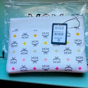 MCM Visetos Original Authentic White Crossbody Bag Pouch NEW